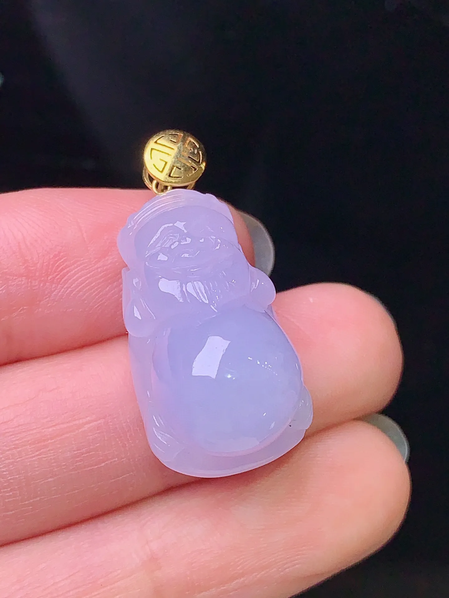 18k金镶嵌紫罗兰财神吊坠 玉质细腻 色泽清新艳丽 整体尺寸29.6*13.2*12.8