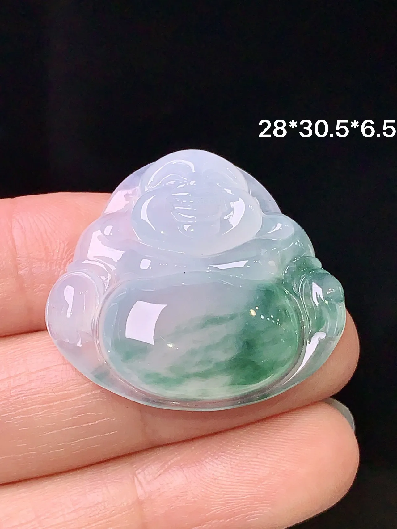 冰种飘绿佛公吊坠 玉质细腻 色泽清新艳丽 整体尺寸28*20.5*6.5