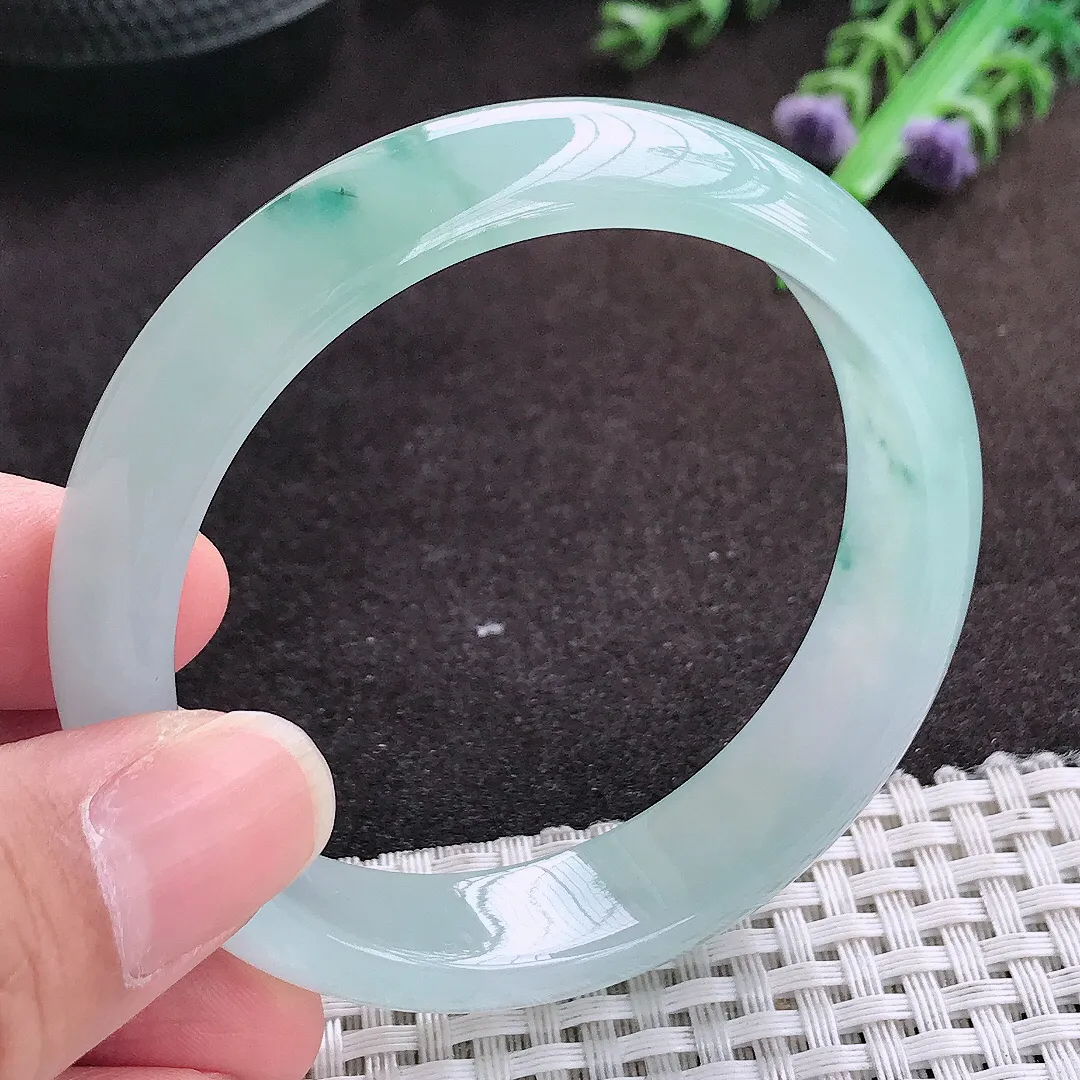 自然光55.5/13.6/7.2老坑冰透果冻胶冰飘花手镯宽边翡翠玉镯手环