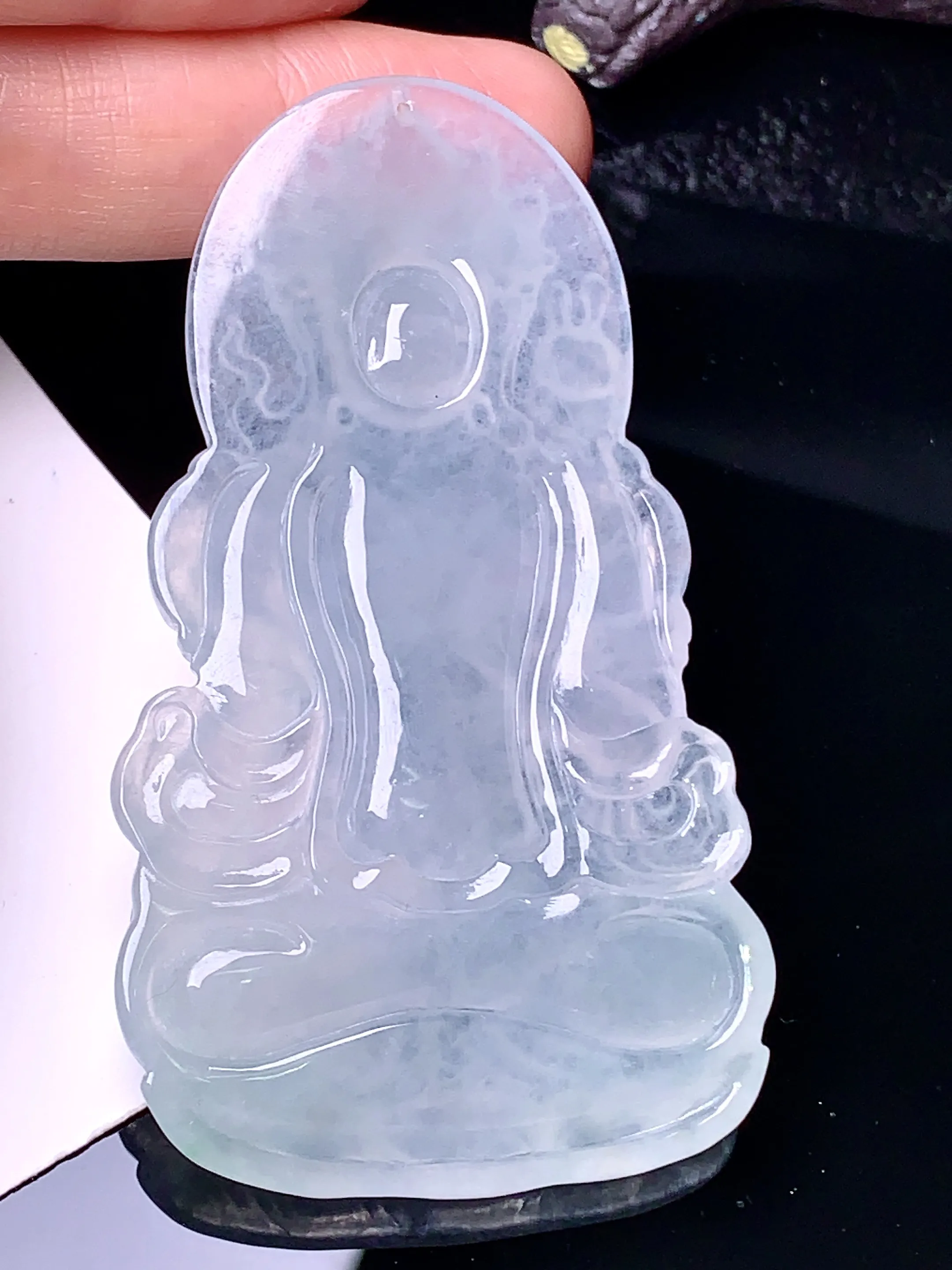 冰种度母观音菩萨吊坠 玉质细腻 色泽清新艳丽 整体尺寸69*39.2*5.8