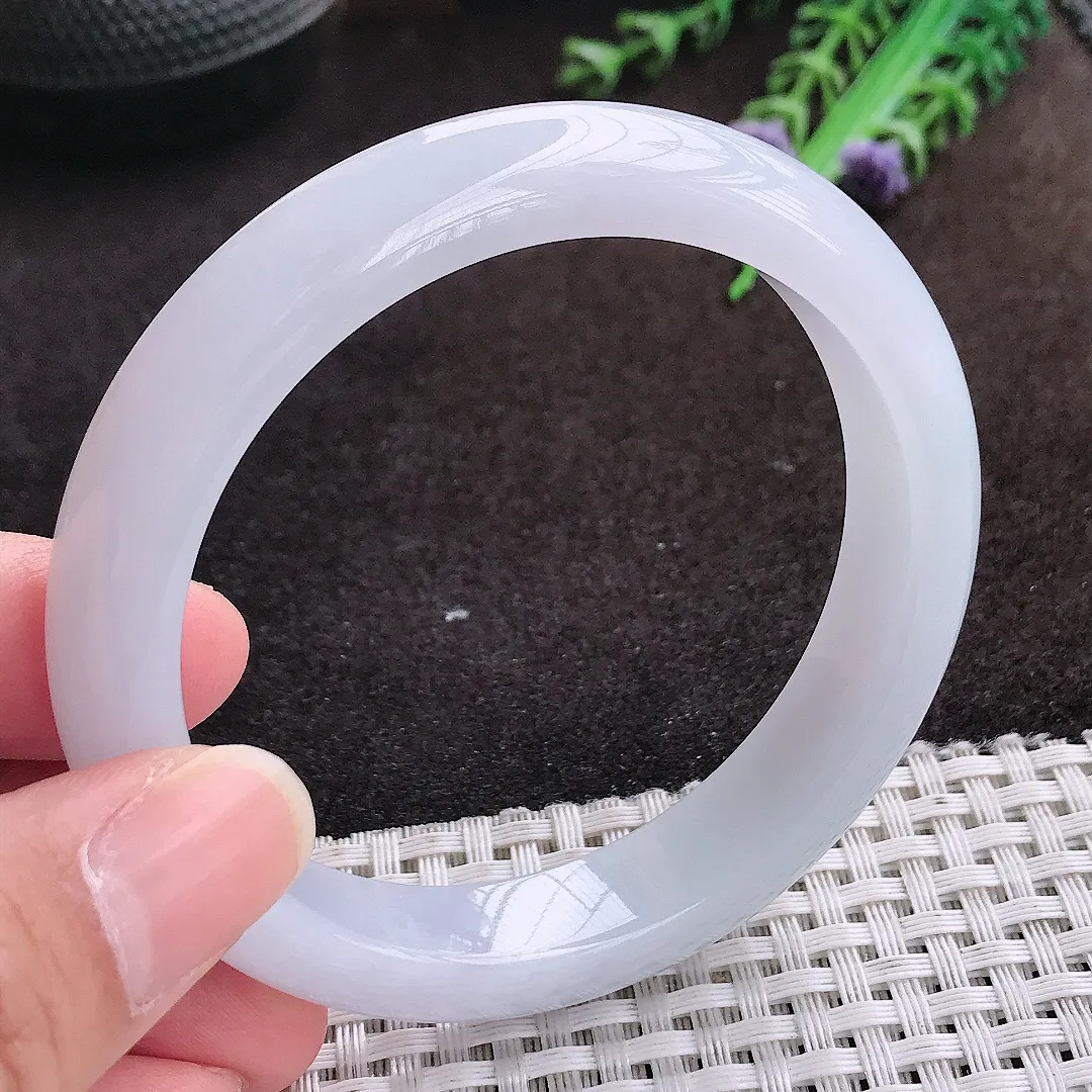 自然光58/11.9/8.4老坑冰润起胶白月光手镯宽边翡翠玉镯手环