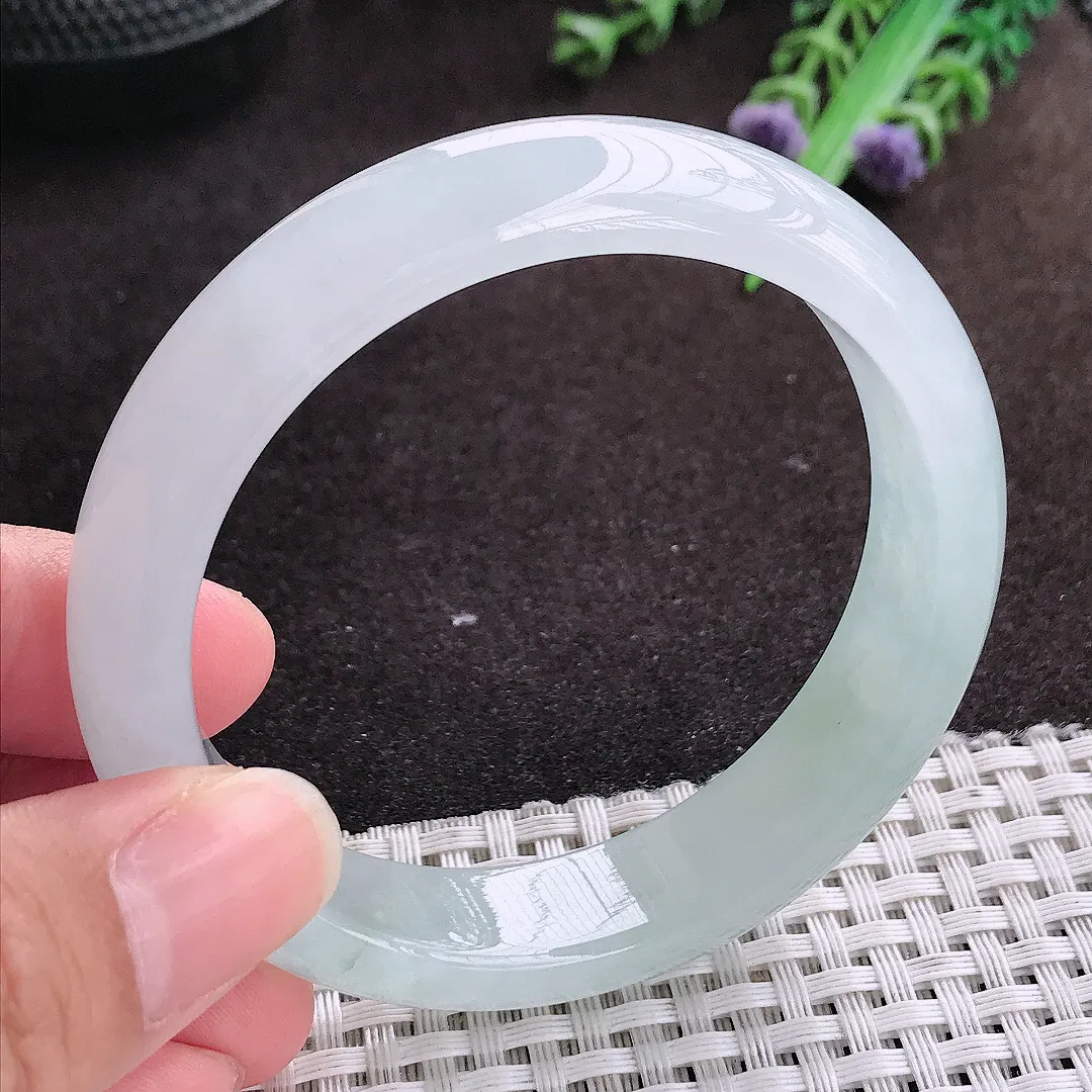 自然光56/13.3/7.7老坑冰胶果冻冰透飘花手镯宽边翡翠玉镯手环
