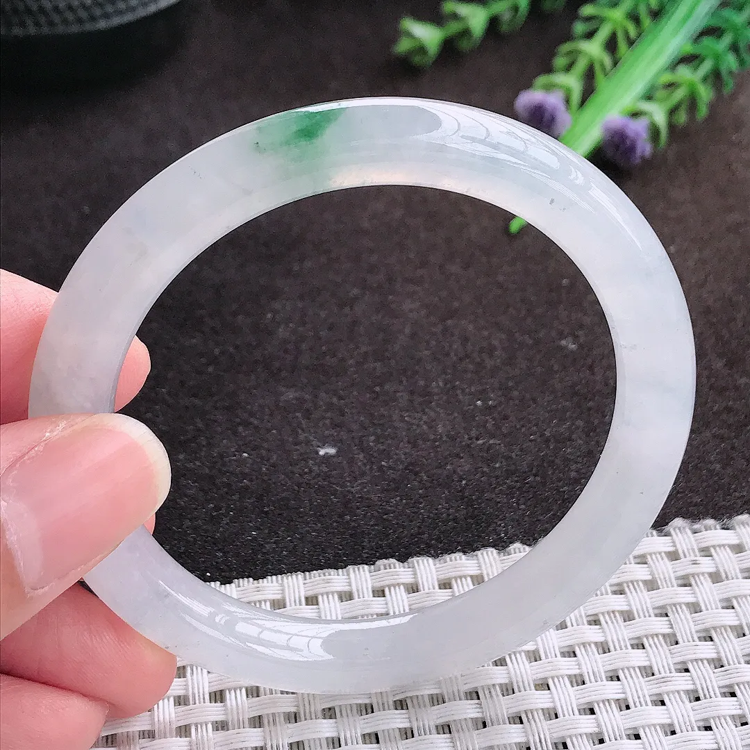 自然光54/7.8/8.3老坑冰胶果冻冰飘花圆条手镯宽边翡翠玉镯手环