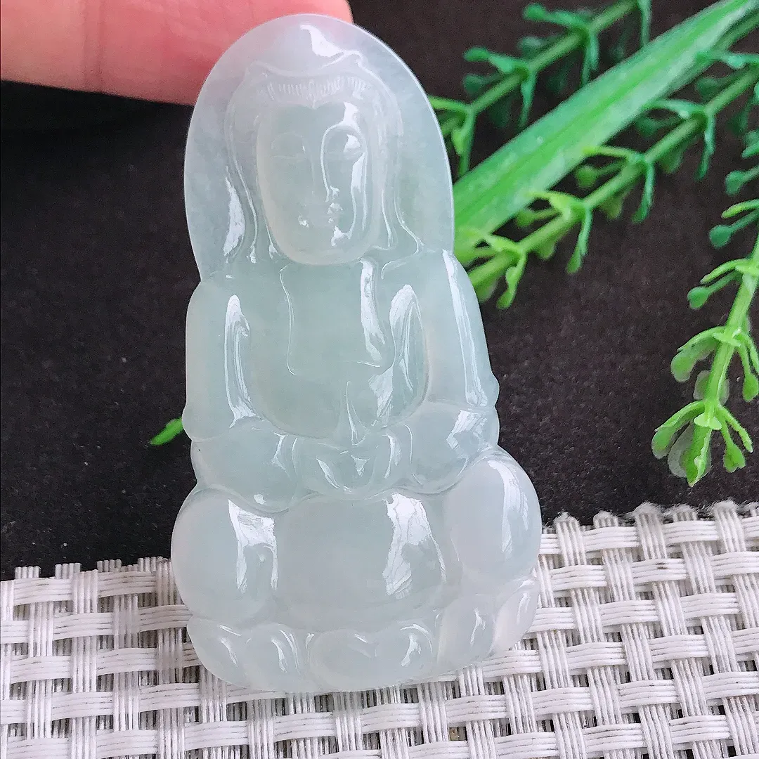 自然光65/35.6/4.6老坑冰透起胶冰晴赐福观音挂件翡翠玉坠吊坠百搭