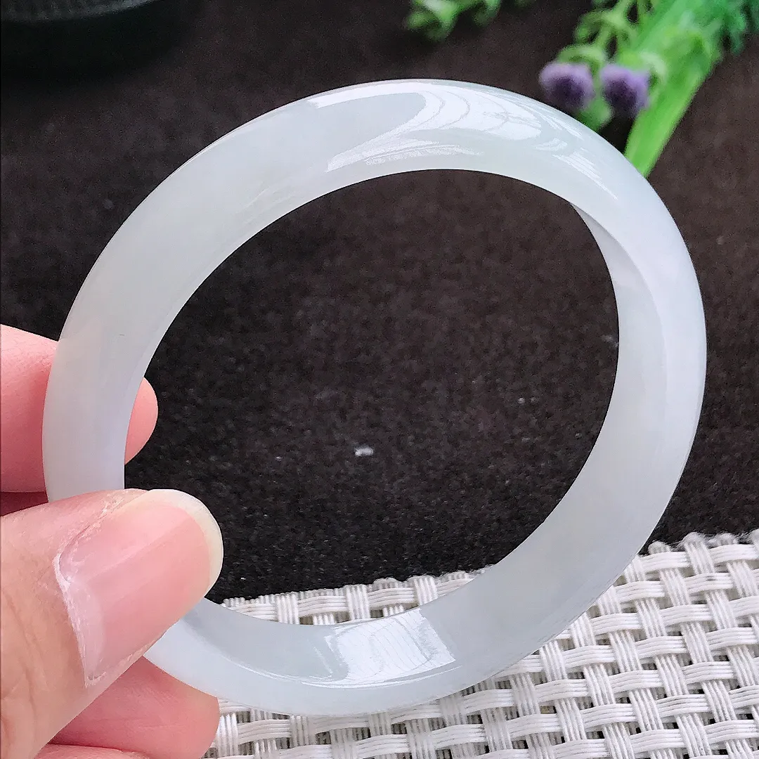 自然光56.5/11.8/6.6老坑冰透起胶冰纯白月光手镯宽边翡翠玉镯手环