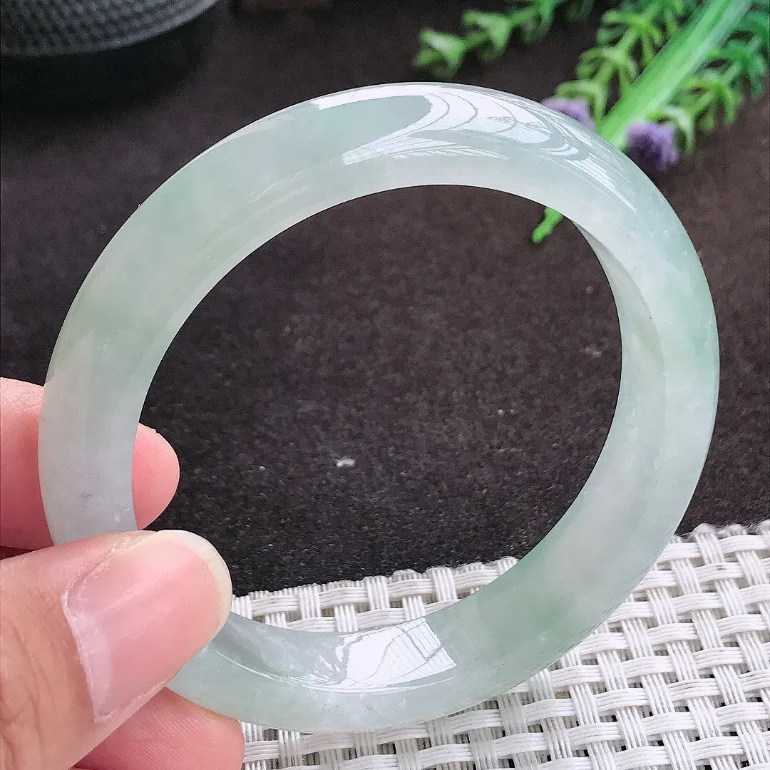 自然光55.5/11.6/8.3老坑冰胶果冻冰晴飘花手镯宽边翡翠玉镯手环