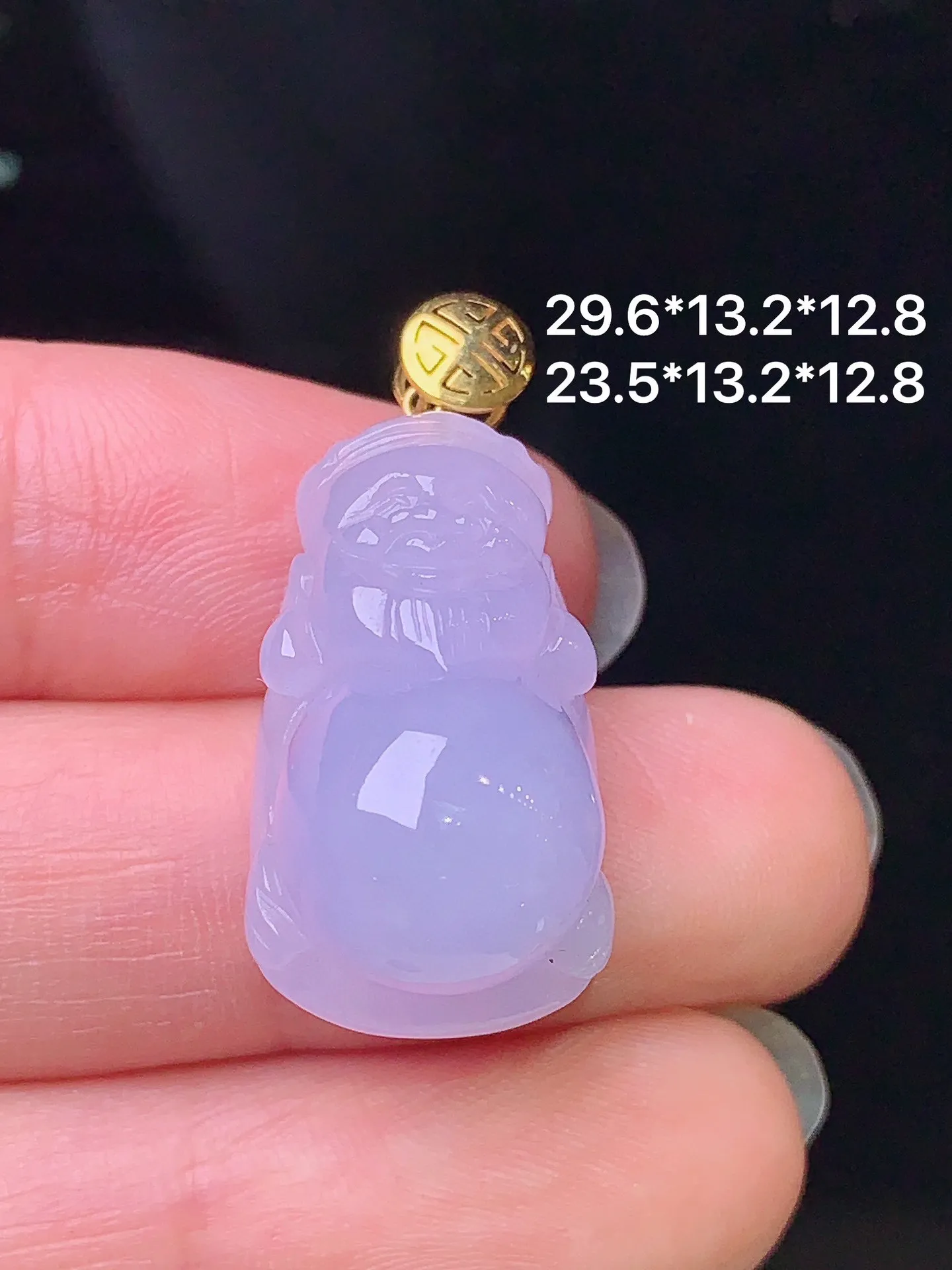18k金镶嵌紫罗兰财神吊坠 玉质细腻 色泽清新艳丽 整体尺寸29.6*13.2*12.8