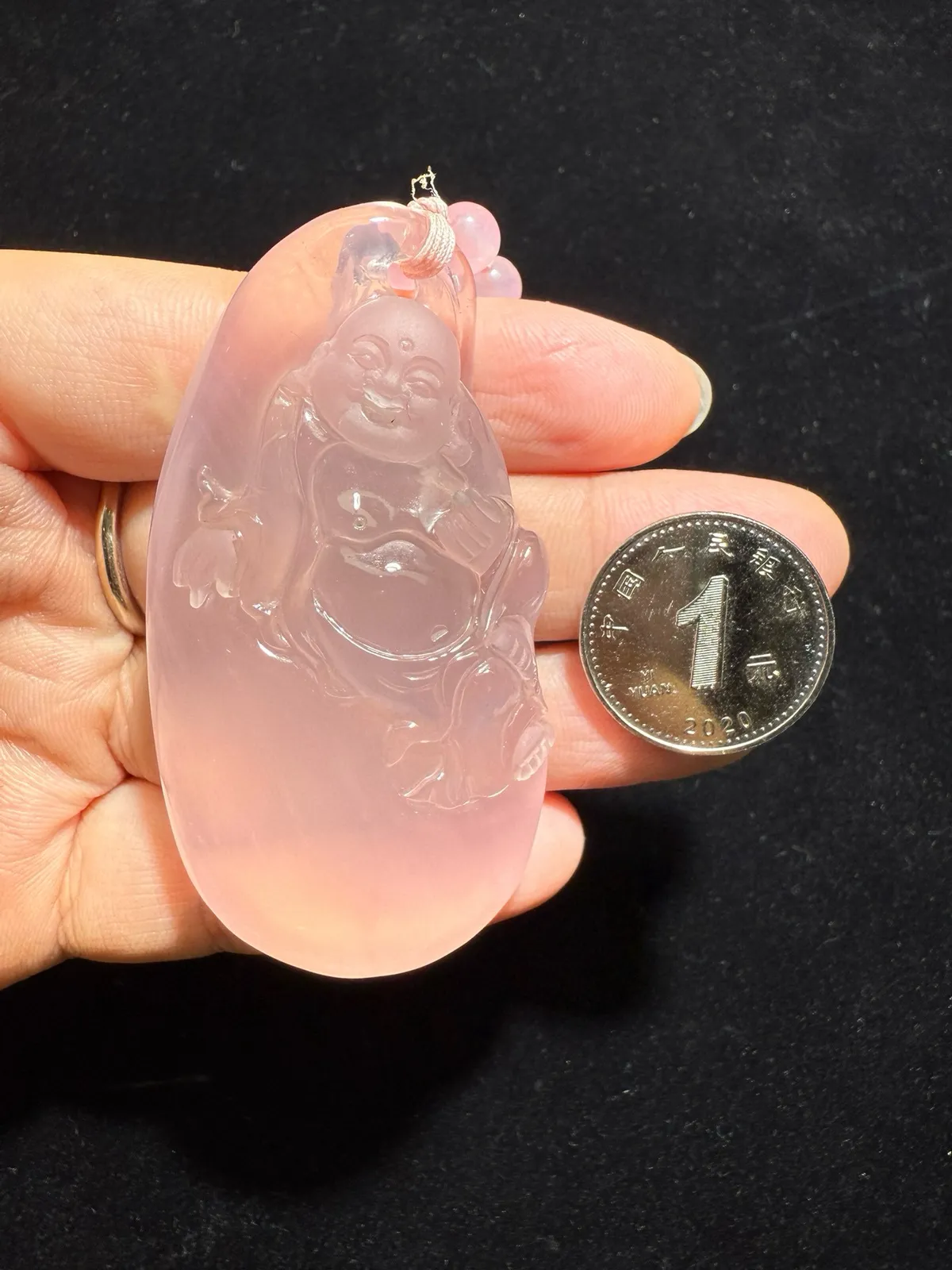 【弥勒佛】莫桑比克星光粉水晶吊坠，坠子尺寸：6.7.4*35.8*15.2mm，饱满圆润 颜色超粉润～全美晶体！六芒星光 粉晶增情感 招好人缘旺生意缘！送绳。
