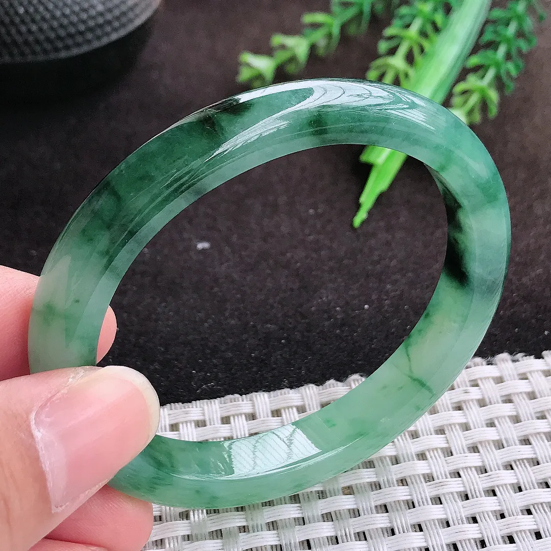 自然光55.5/48.8/9.6/7.5老坑精美冰润飘花贵妃手镯翡翠玉镯手环