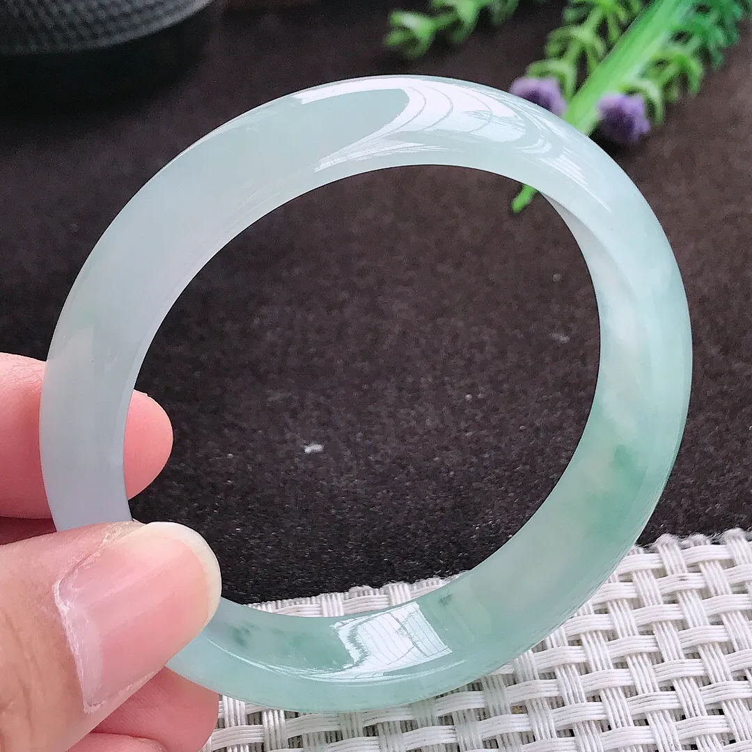 自然光55.5/13.6/7.2老坑冰透果冻胶冰飘花手镯宽边翡翠玉镯手环