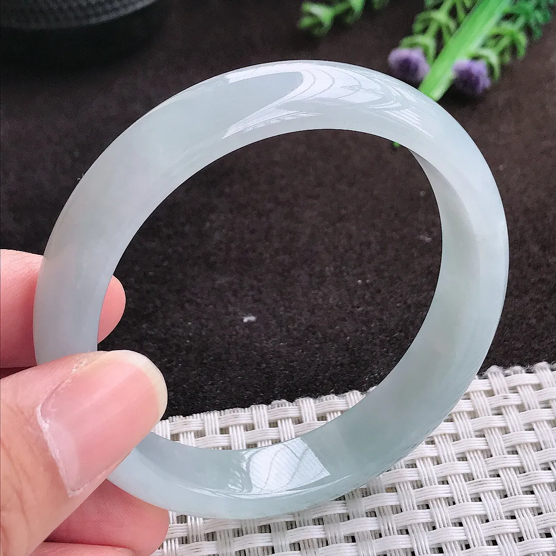 自然光56/13/7.2老坑冰润起胶天空蓝手镯宽边翡翠玉镯手环