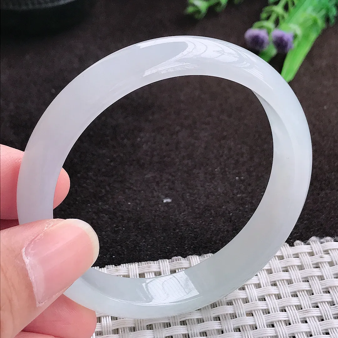 自然光56.5/11.8/6.6老坑冰透起胶冰纯白月光手镯宽边翡翠玉镯手环