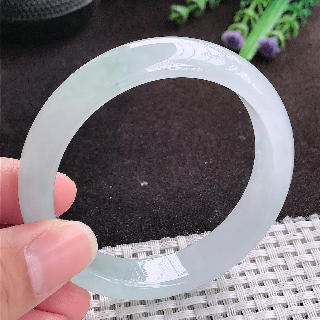 自然光56/13.3/7.7老坑冰胶果冻冰透飘花手镯宽边翡翠玉镯手环