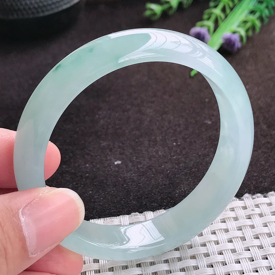 自然光55.5/13.6/7.2老坑冰透果冻胶冰飘花手镯宽边翡翠玉镯手环