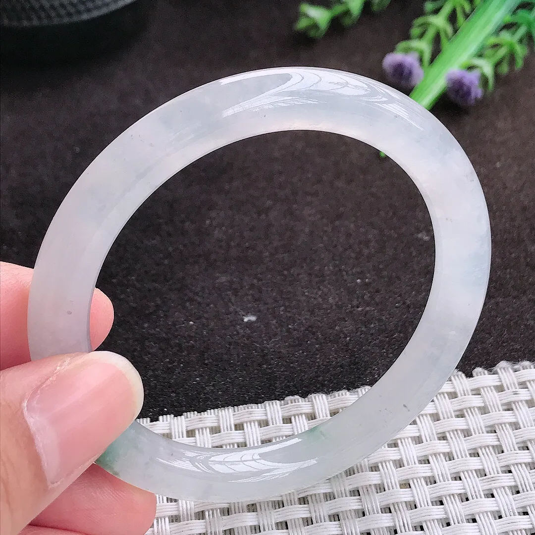 自然光54/7.8/8.3老坑冰胶果冻冰飘花圆条手镯宽边翡翠玉镯手环