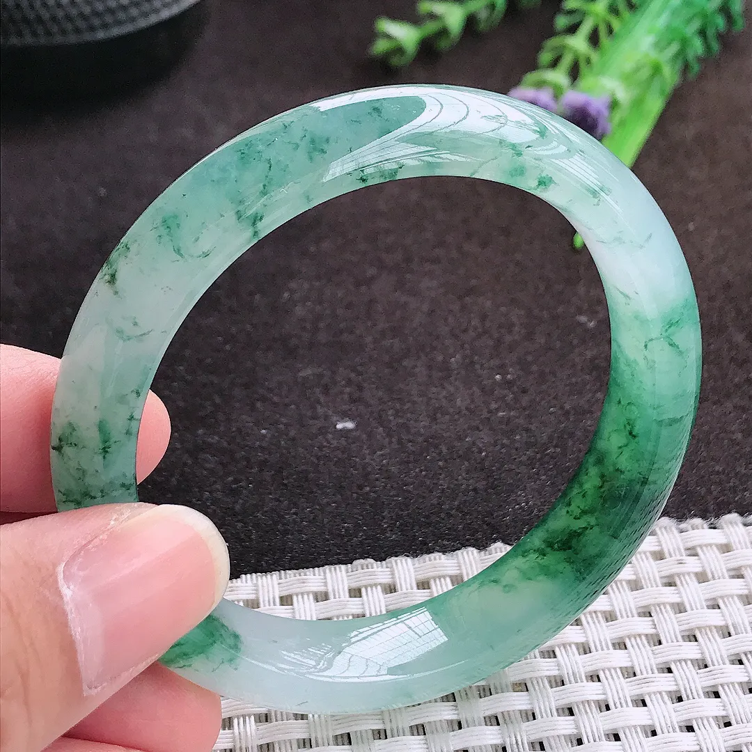 自然光54.2/11.9/7.8老坑冰种果冻胶冰飘花手镯宽边翡翠玉镯手环