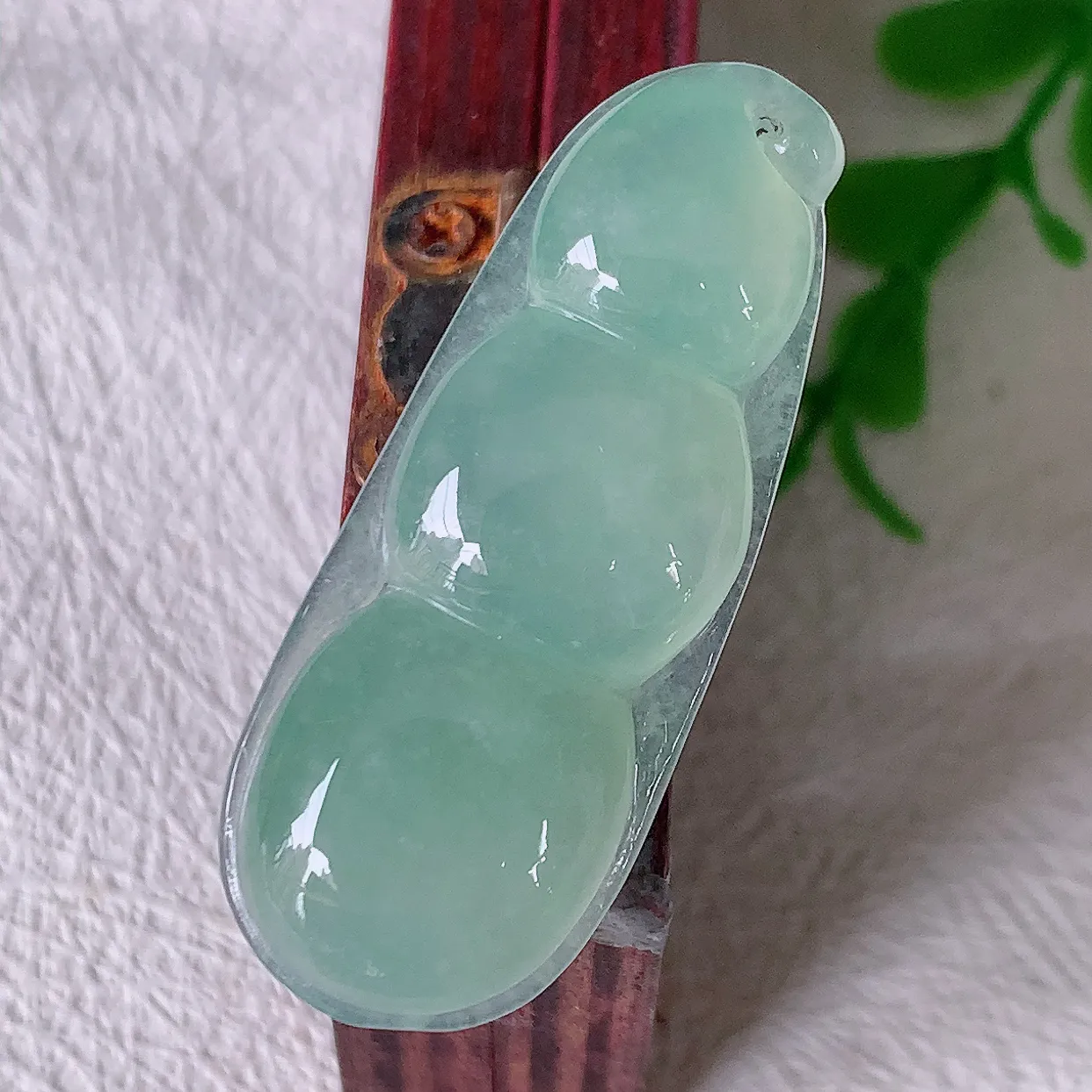 自然光实拍，冰种绿翡翠四季豆吊坠，平安豆福豆玉坠，冰润通透，豆粒饱满，寓意：豆蔻年华！#01.22