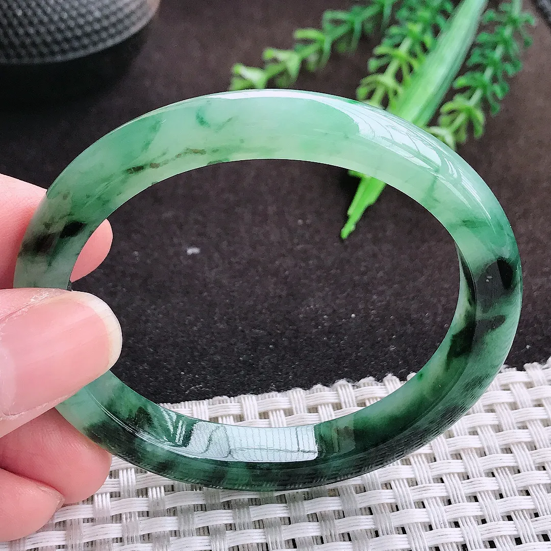 自然光55.5/48.8/9.6/7.5老坑精美冰润飘花贵妃手镯翡翠玉镯手环