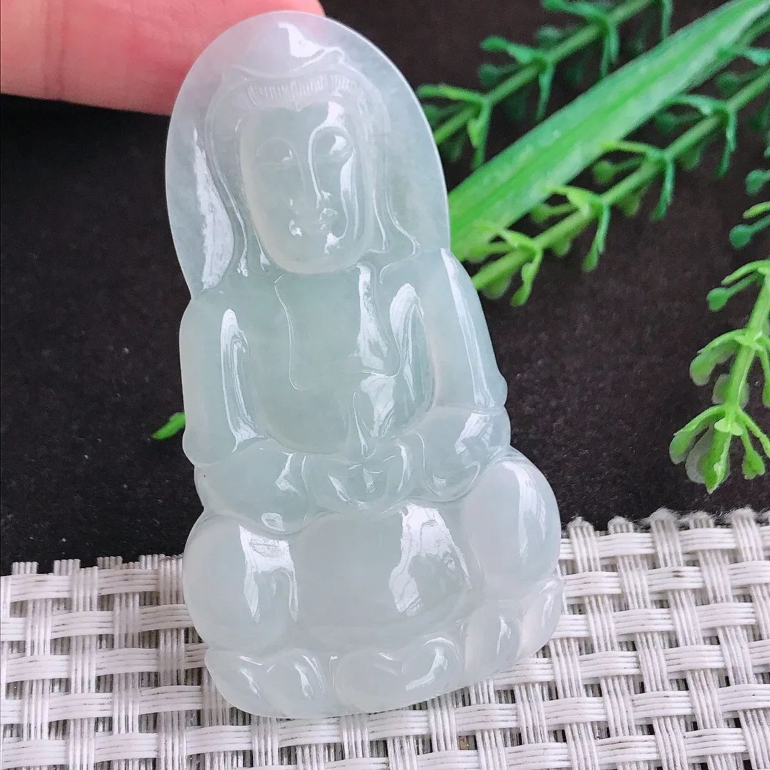自然光65/35.6/4.6老坑冰透起胶冰晴赐福观音挂件翡翠玉坠吊坠百搭