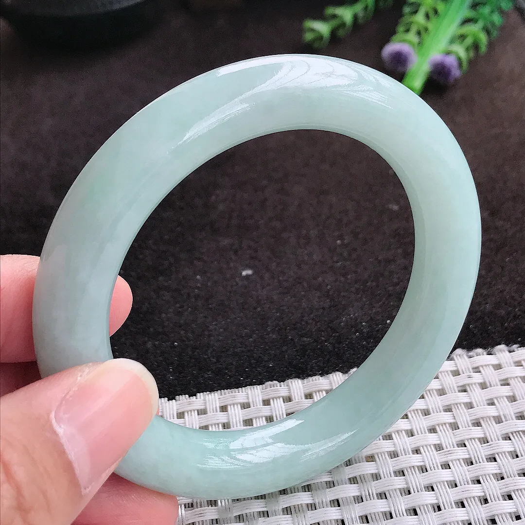 自然光54.8/11.6/10.8老坑秀气温润天空蓝圆条手镯翡翠玉镯手环