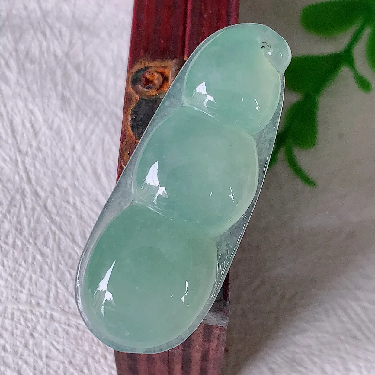 自然光实拍，冰种绿翡翠四季豆吊坠，平安豆福豆玉坠，冰润通透，豆粒饱满，寓意：豆蔻年华！#01.22