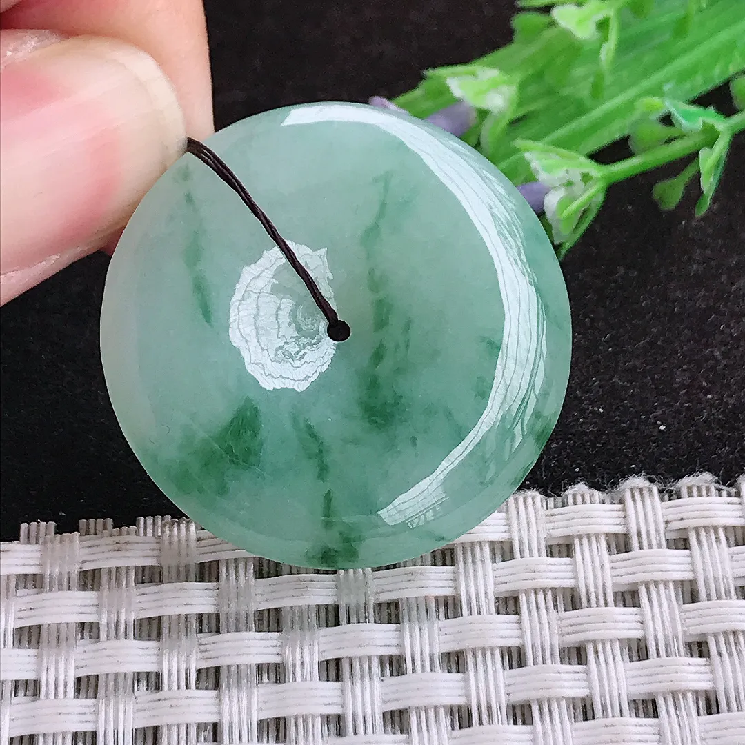 自然光32.7/5.9老坑精美温润飘花平安扣挂件翡翠玉坠吊坠百搭