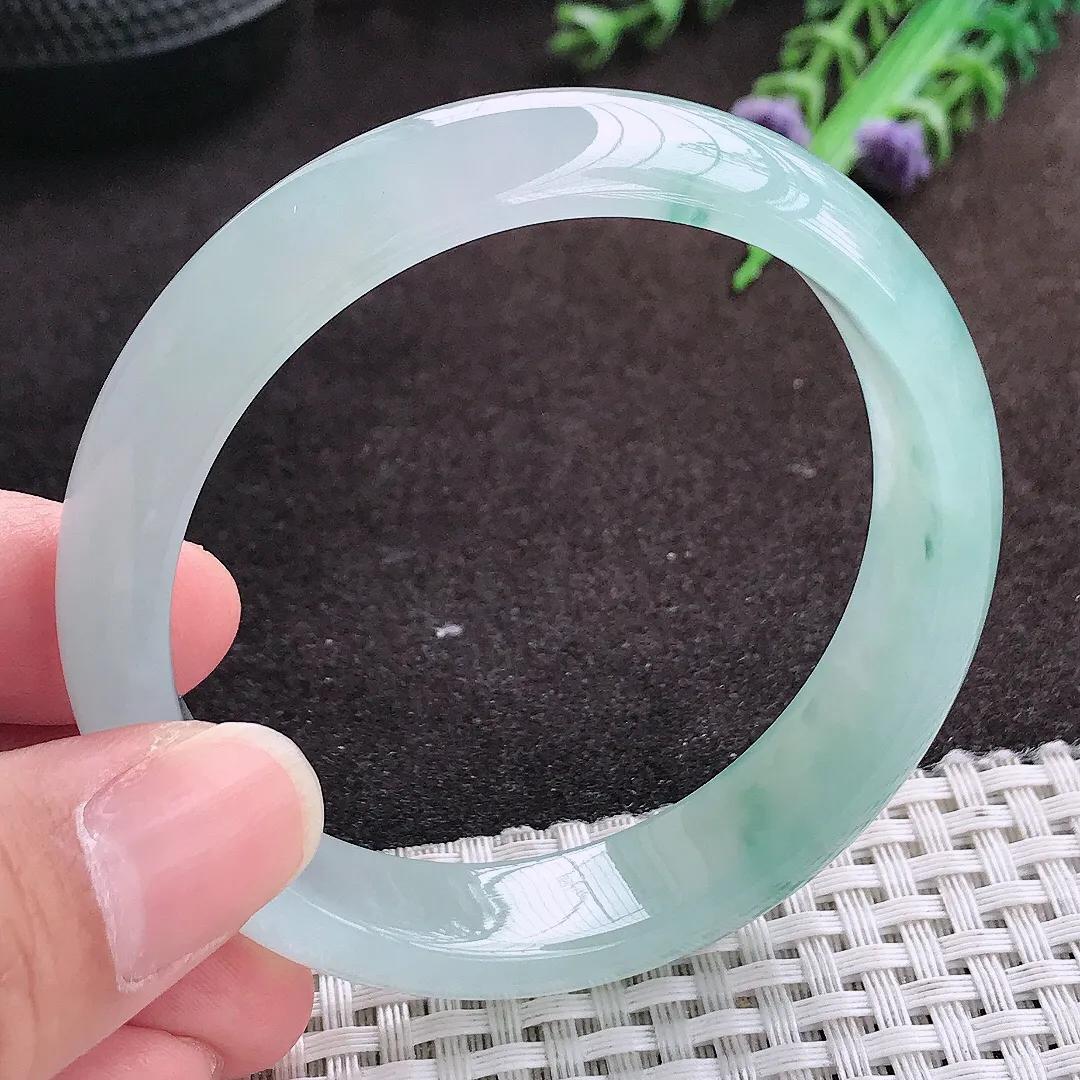 自然光55.5/13.6/7.2老坑冰透果冻胶冰飘花手镯宽边翡翠玉镯手环