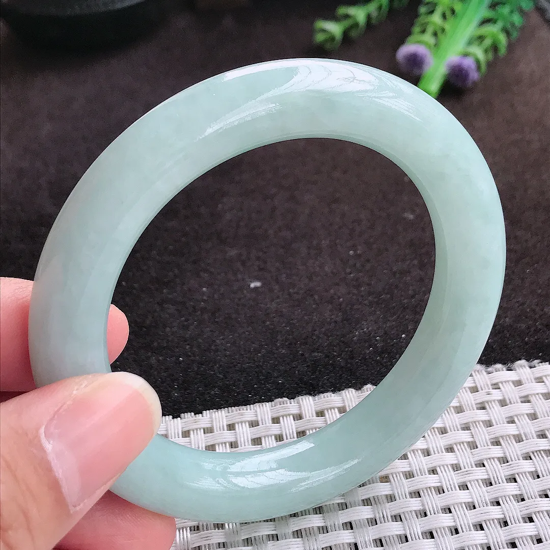 自然光54.8/11.6/10.8老坑秀气温润天空蓝圆条手镯翡翠玉镯手环