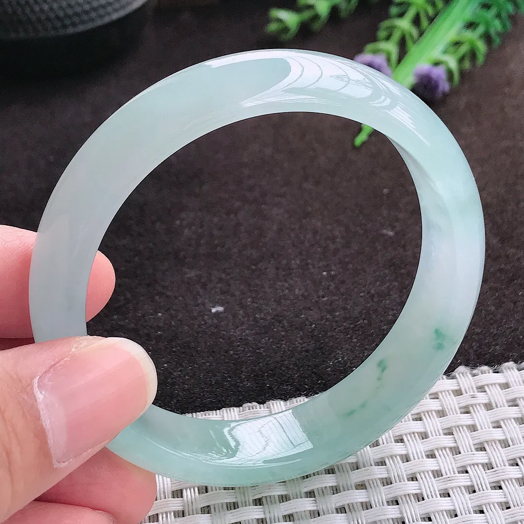 自然光55.5/13.6/7.2老坑冰透果冻胶冰飘花手镯宽边翡翠玉镯手环