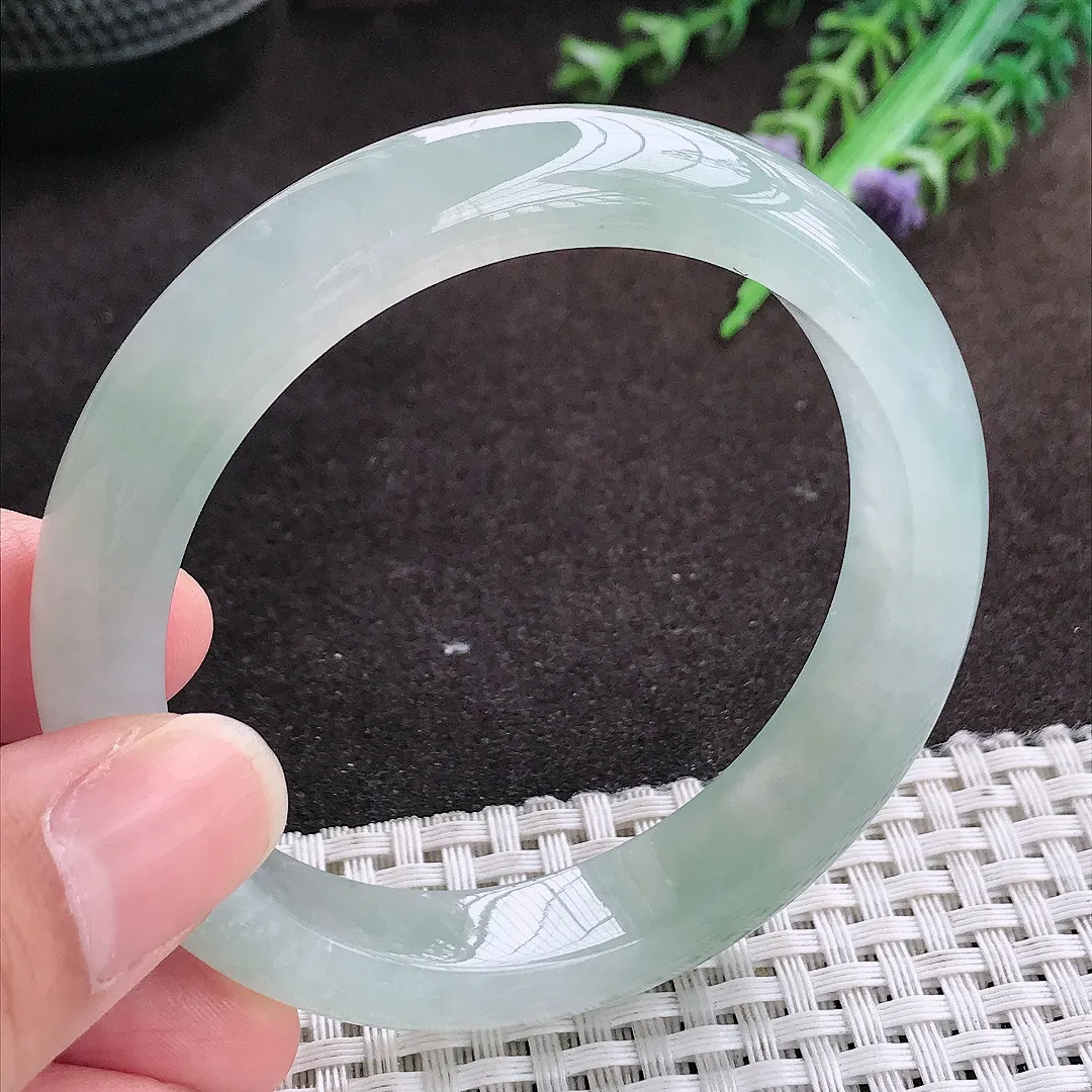 自然光55.5/11.6/8.3老坑冰胶果冻冰晴飘花手镯宽边翡翠玉镯手环