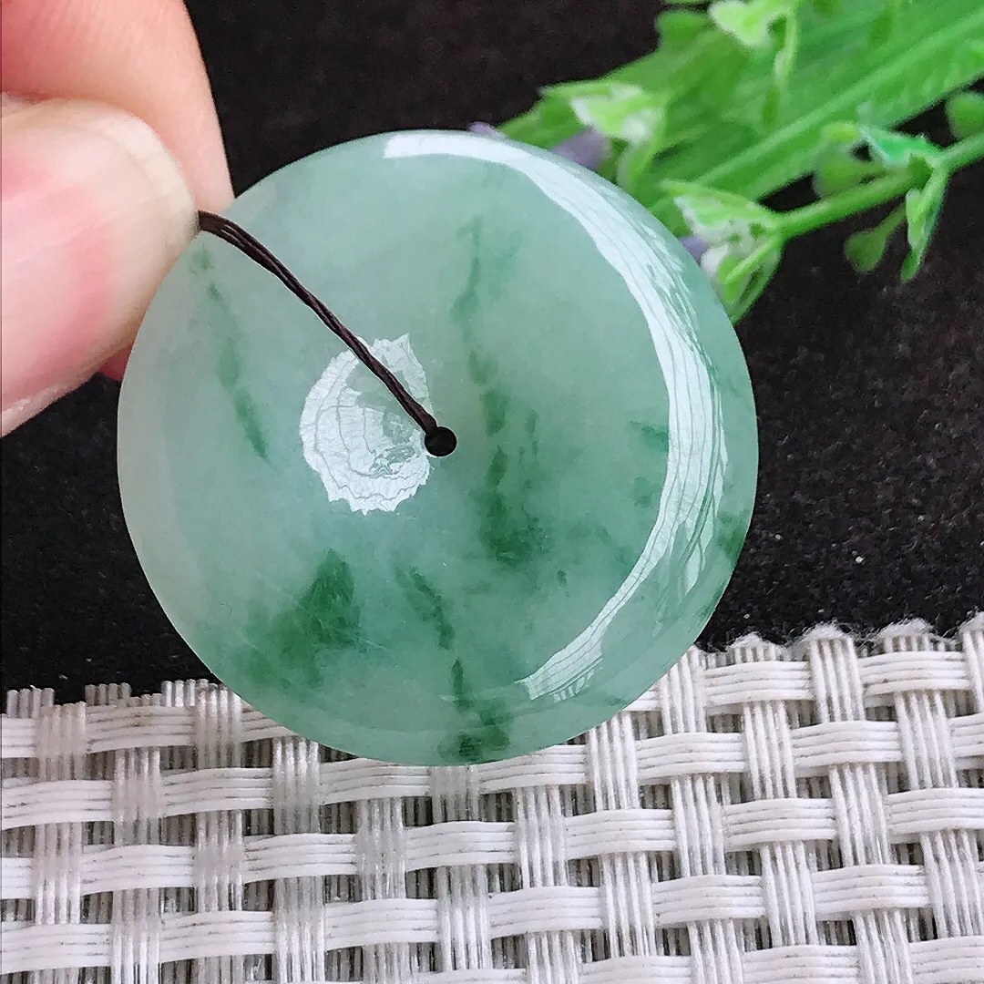 自然光32.7/5.9老坑精美温润飘花平安扣挂件翡翠玉坠吊坠百搭