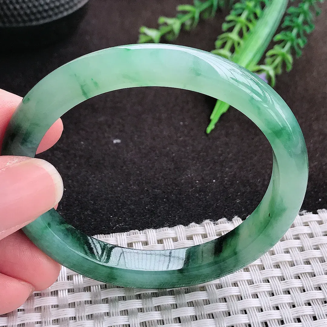 自然光55.5/48.8/9.6/7.5老坑精美冰润飘花贵妃手镯翡翠玉镯手环