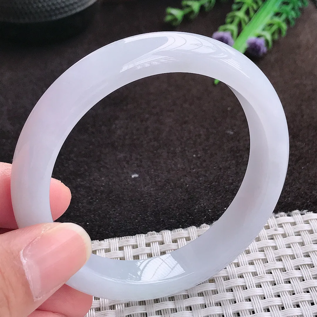 自然光58/11.9/8.4老坑冰润起胶白月光手镯宽边翡翠玉镯手环