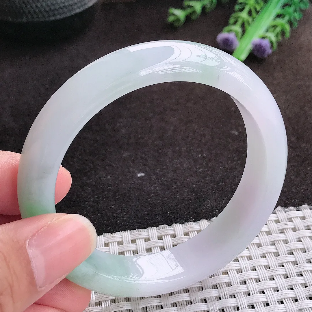 自然光55.8/13.3/8.2老坑冰润起胶飘绿手镯宽边翡翠玉镯手环