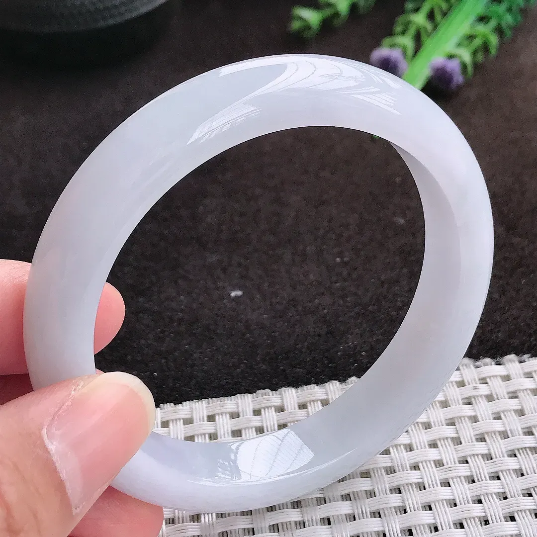 自然光58/11.9/8.4老坑冰润起胶白月光手镯宽边翡翠玉镯手环