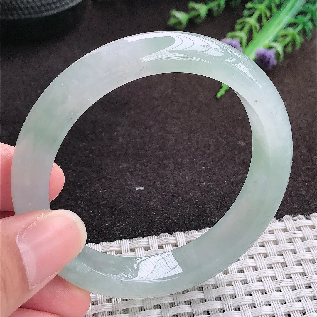 自然光55.5/11.6/8.3老坑冰胶果冻冰晴飘花手镯宽边翡翠玉镯手环
