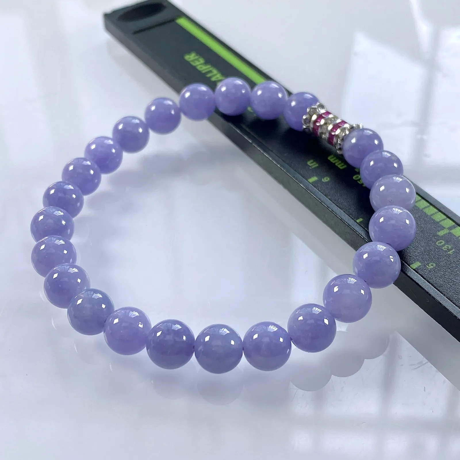缅甸天然翡翠A货，卡7冰润紫罗兰浓紫圆珠手串手链，尺寸：7mm/24颗，长度175mm，重量：15.85g