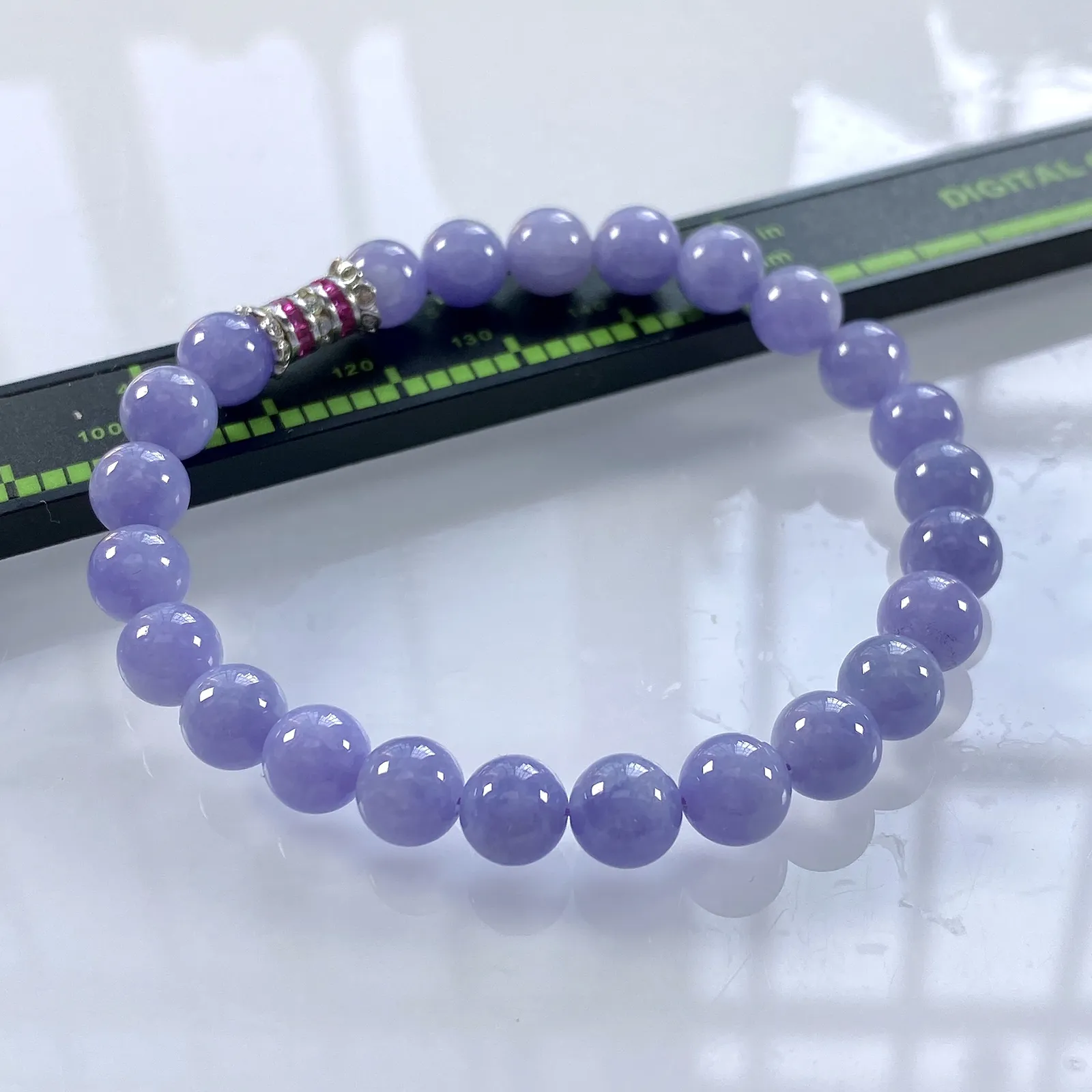 缅甸天然翡翠A货，卡7冰润紫罗兰浓紫圆珠手串手链，尺寸：7mm/24颗，长度175mm，重量：15.85g