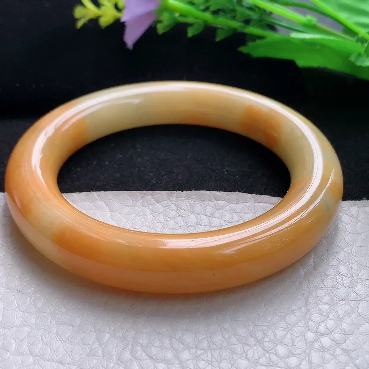 z自然光59*12.3胖圆镯 天然缅甸翡蓝黄翡大气圆条珠宝玉手镯 玉手环