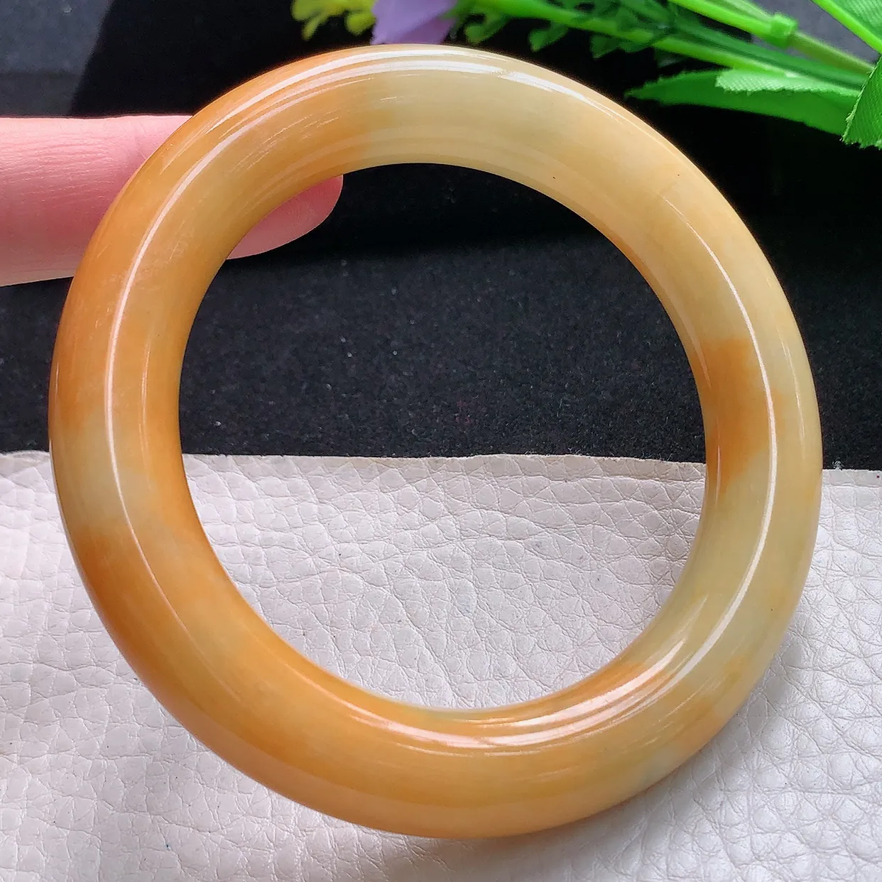z自然光59*12.3胖圆镯 天然缅甸翡蓝黄翡大气圆条珠宝玉手镯 玉手环