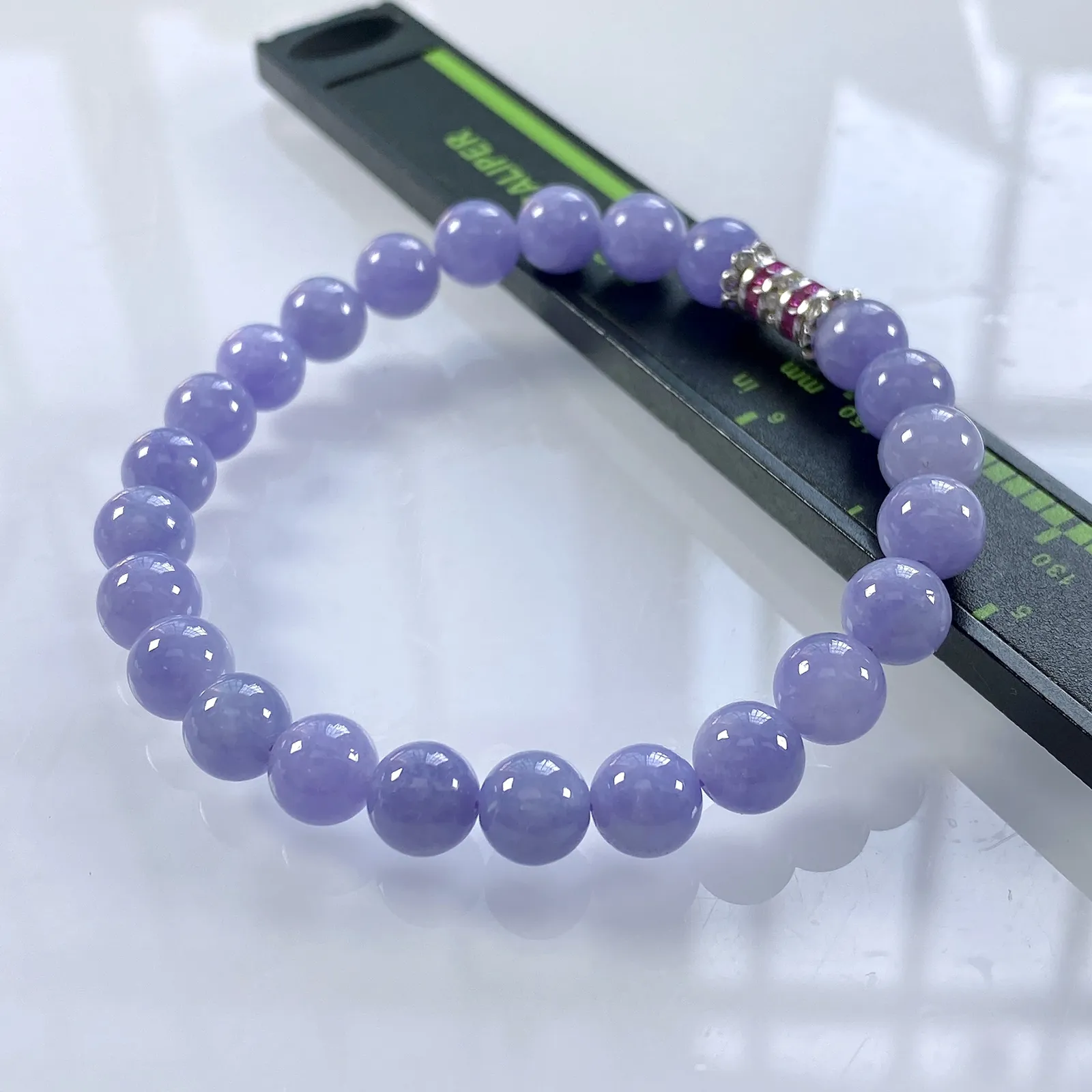 缅甸天然翡翠A货，卡7冰润紫罗兰浓紫圆珠手串手链，尺寸：7mm/24颗，长度175mm，重量：15.85g