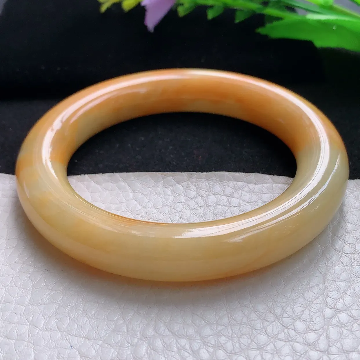 z自然光59*12.3胖圆镯 天然缅甸翡蓝黄翡大气圆条珠宝玉手镯 玉手环