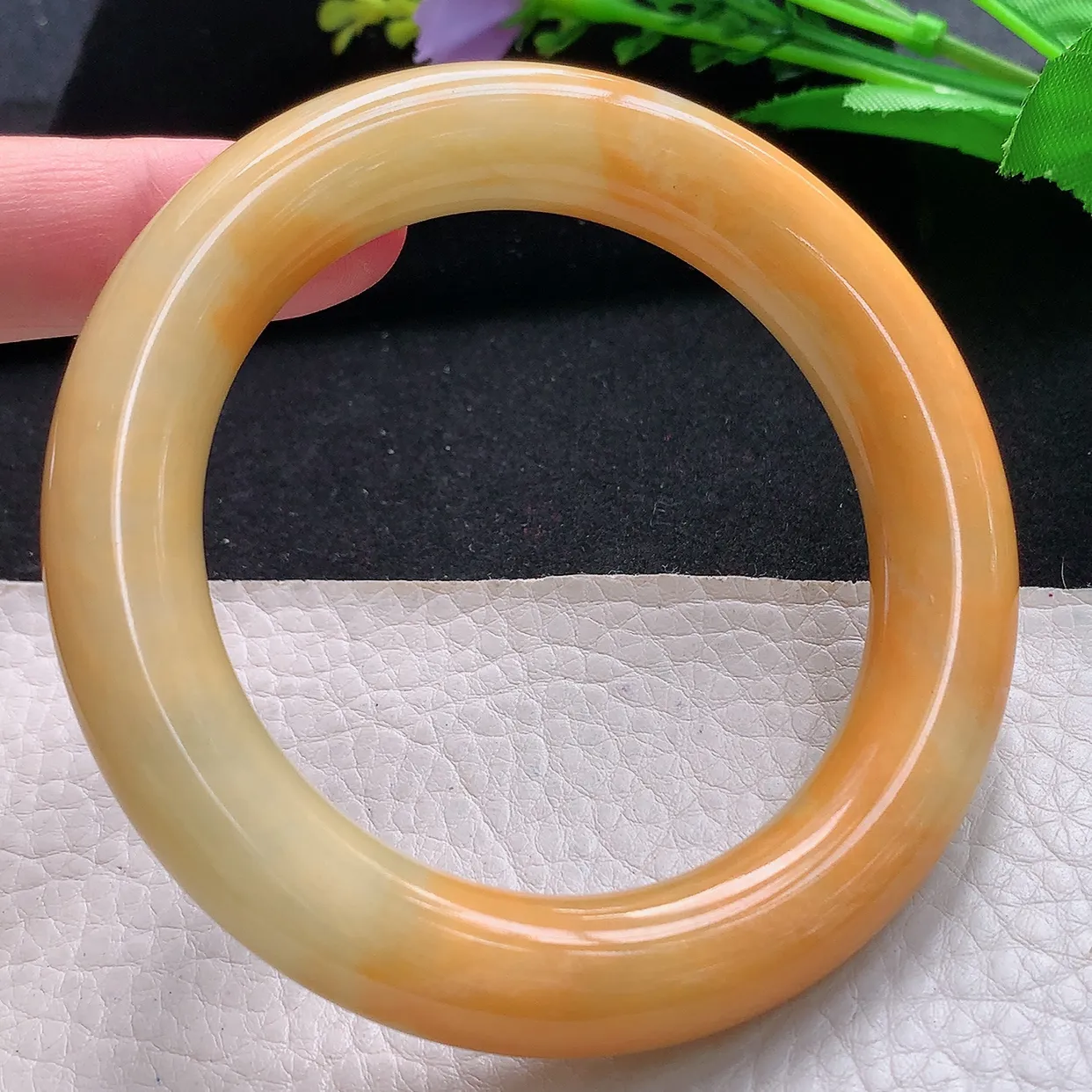 z自然光59*12.3胖圆镯 天然缅甸翡蓝黄翡大气圆条珠宝玉手镯 玉手环