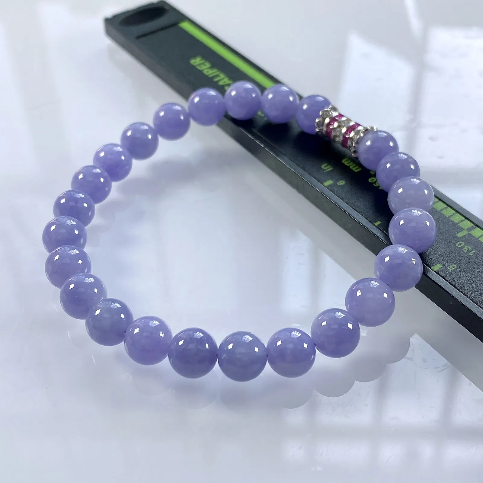 缅甸天然翡翠A货，卡7冰润紫罗兰浓紫圆珠手串手链，尺寸：7mm/24颗，长度175mm，重量：15.85g