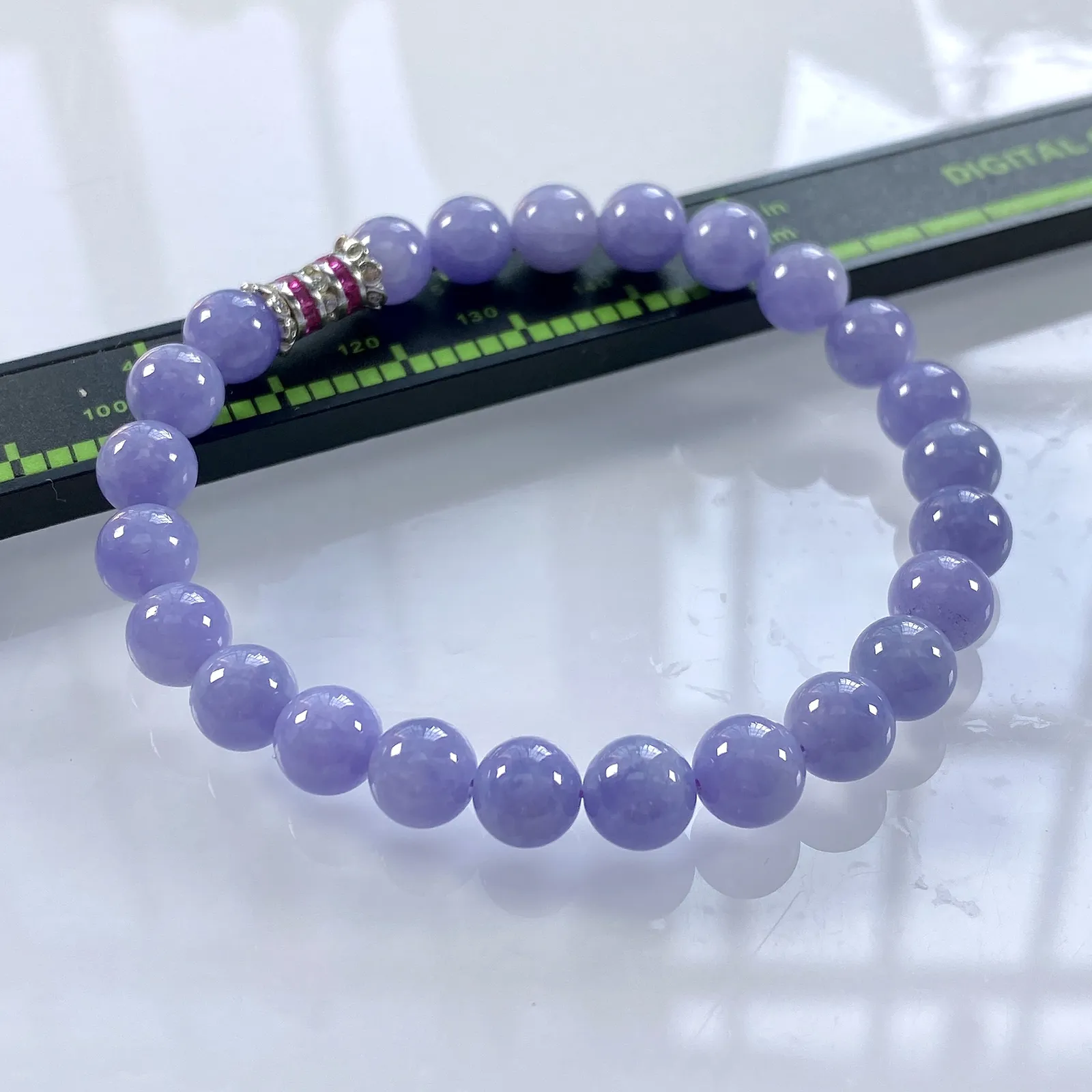缅甸天然翡翠A货，卡7冰润紫罗兰浓紫圆珠手串手链，尺寸：7mm/24颗，长度175mm，重量：15.85g