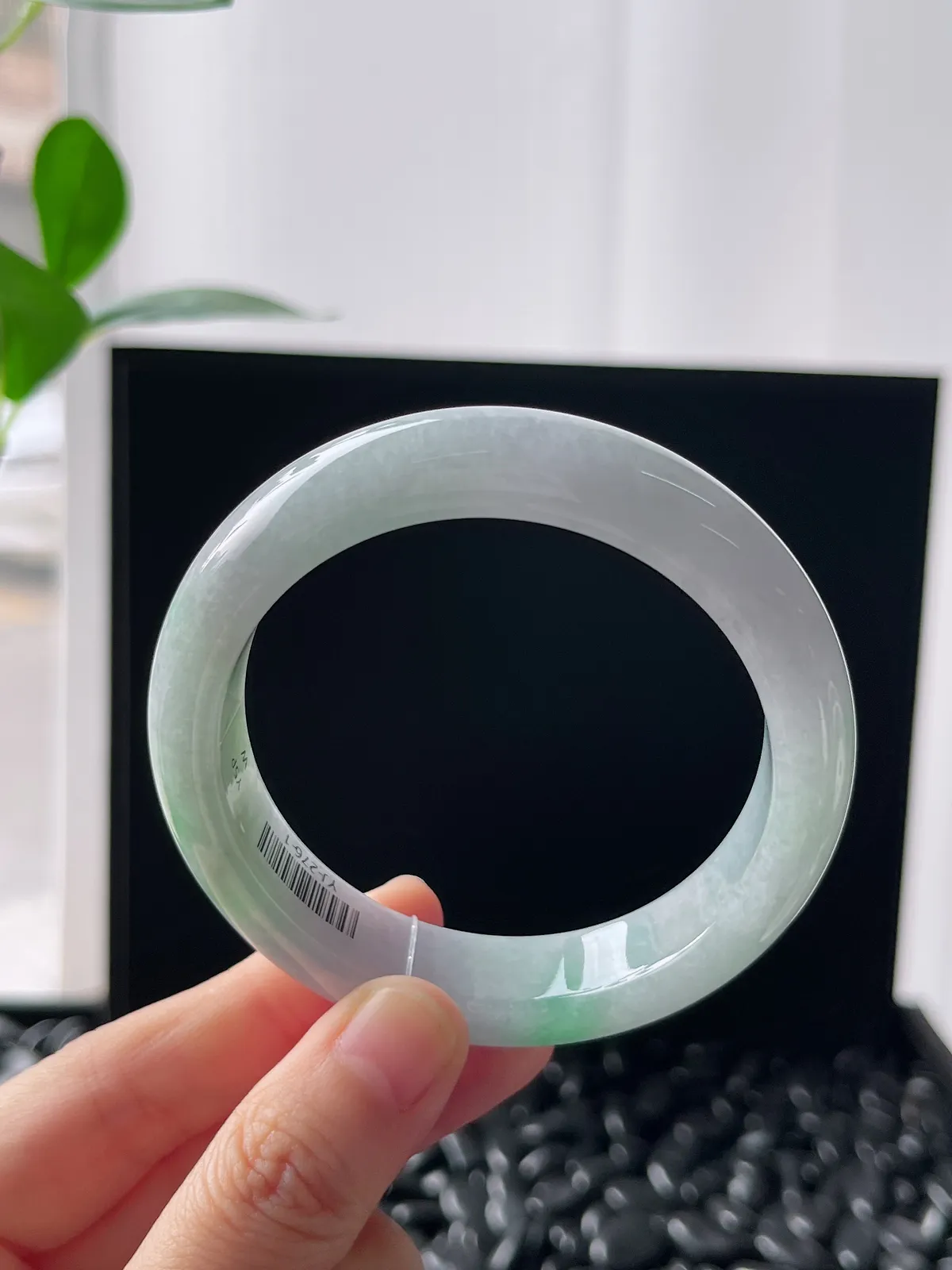 正圈55圈口，翡翠糯化种春带彩手镯