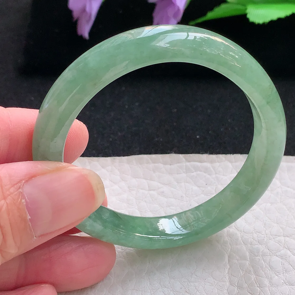 z小圈口52*45.8*9.6*6.5贵妃镯 天然缅甸翡翠满绿手镯椭圆玉镯子女款