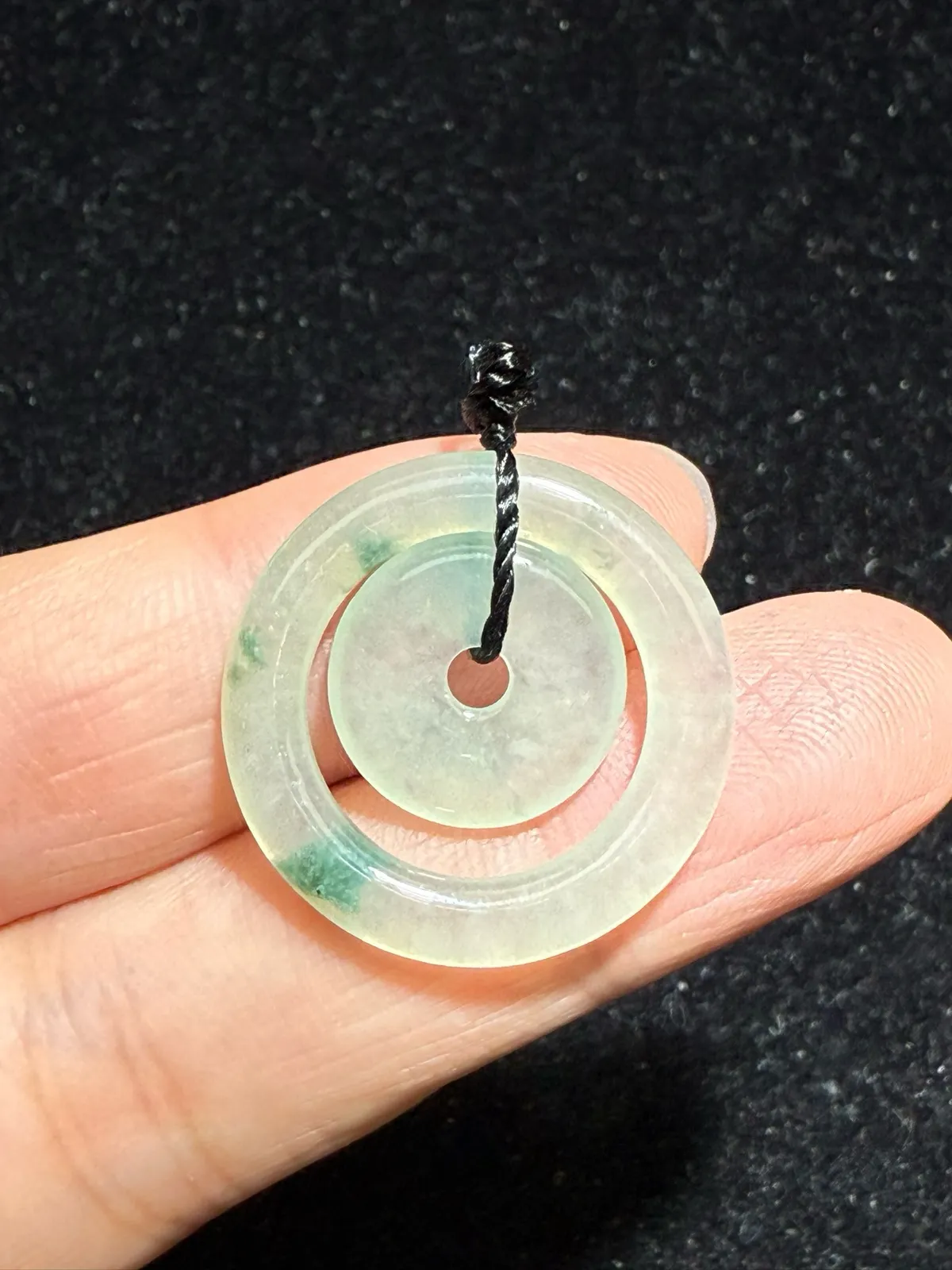 翡翠a货冰种飘花母子平安扣吊坠，尺寸24.5-3.2，重量:3.7g