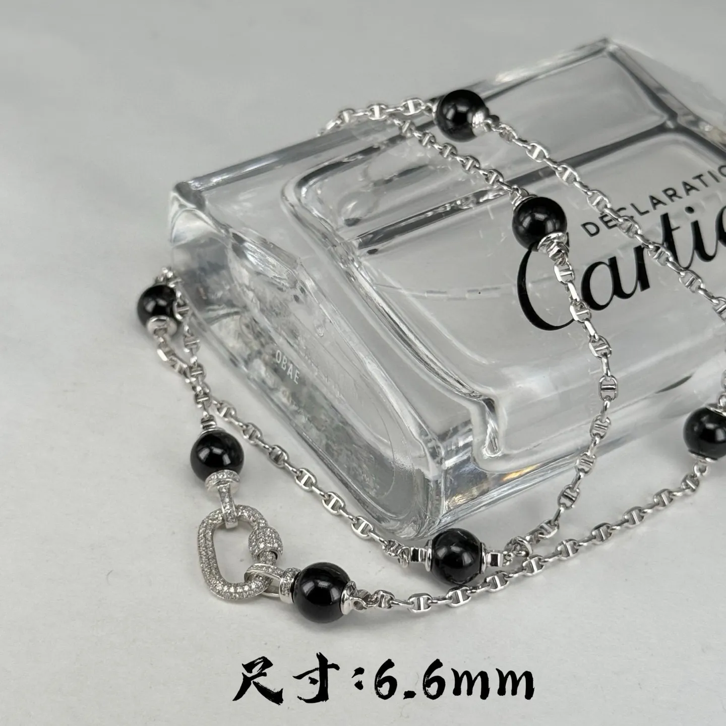 精品18k墨翠珠子搭链 种好色正 黑度极好 打灯通透 油性十足 吊坠都可以搭