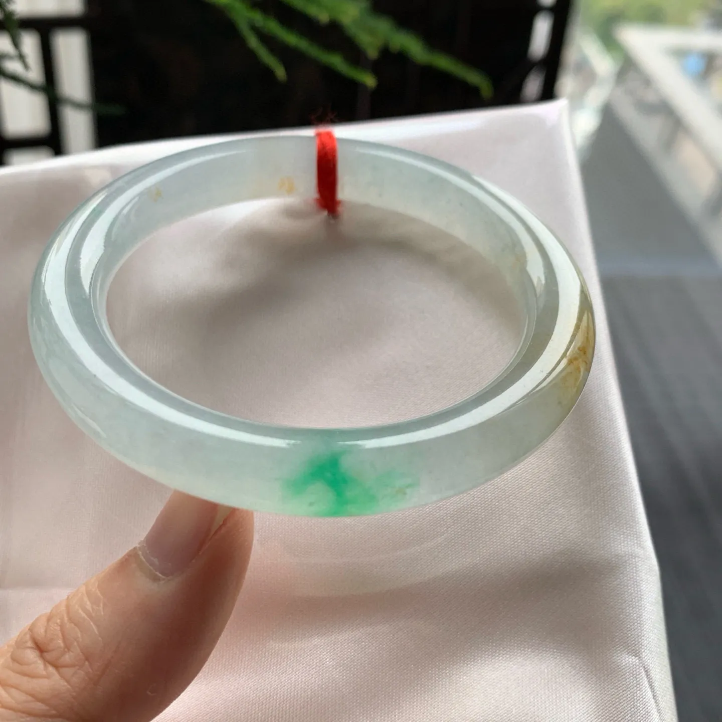 圆条冰玻黄加绿 无瑕 尺寸:52.6/9 种色俱佳